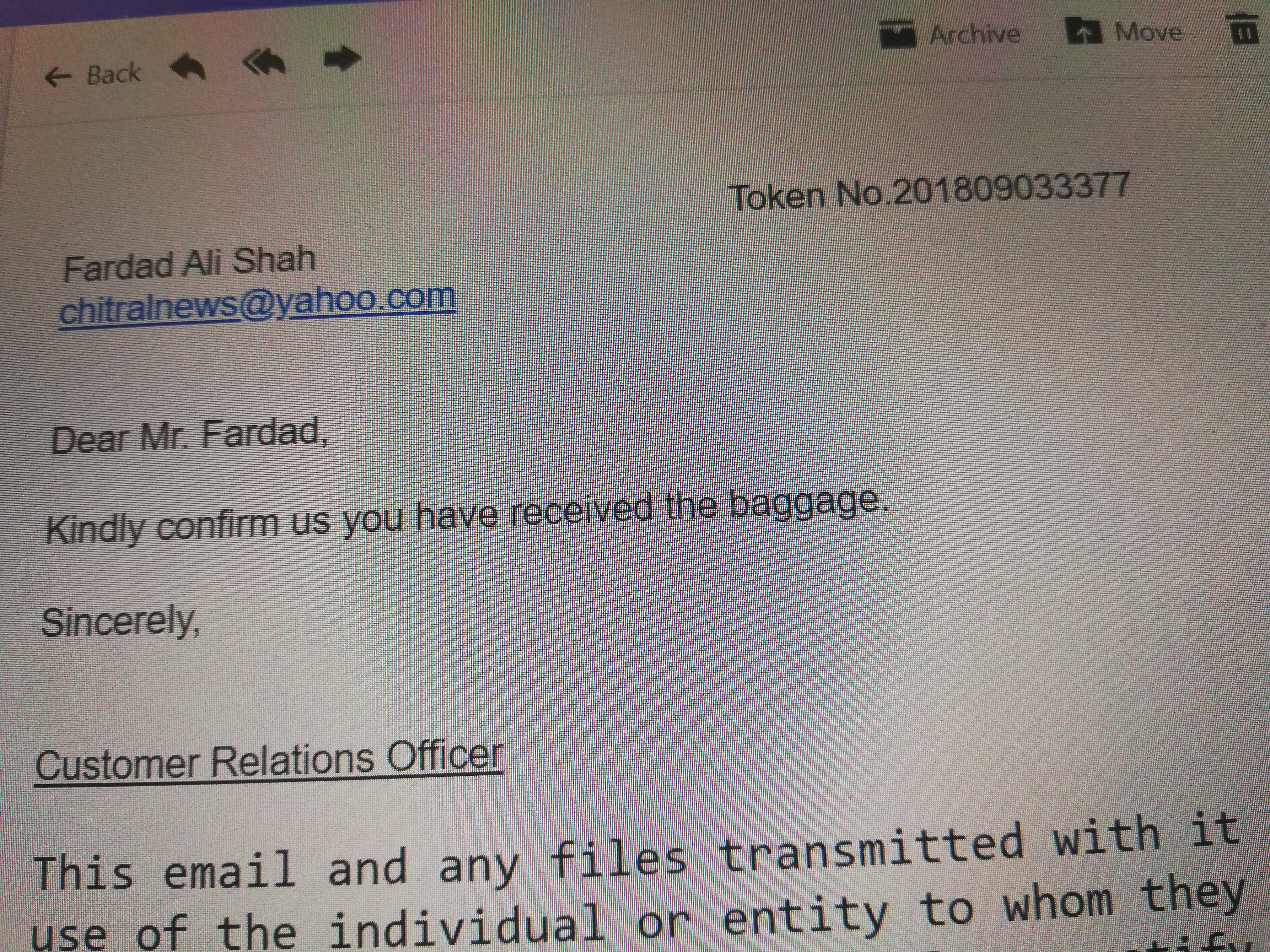 Email sent by PIA - Chitral News